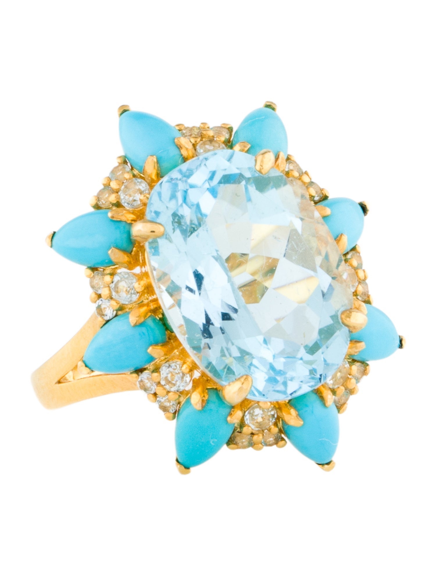 Kai Fine Jewelry 14K 7.20ctw Topaz, Turquoise & Aquamarine Cocktail Ring