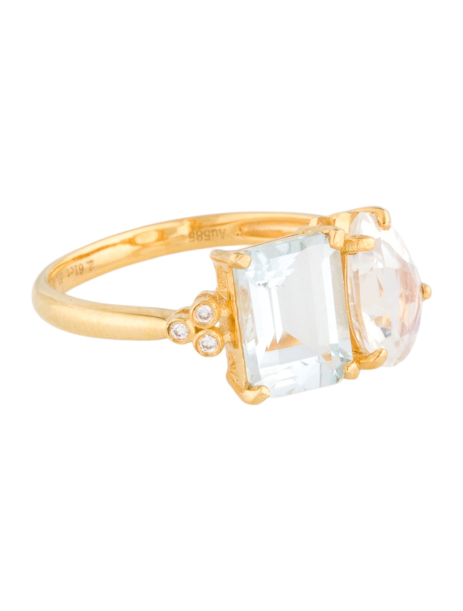 Kai Fine Jewelry 14K Aquamarine, Moonstone & Diamond Fortune Toi et Moi Ring