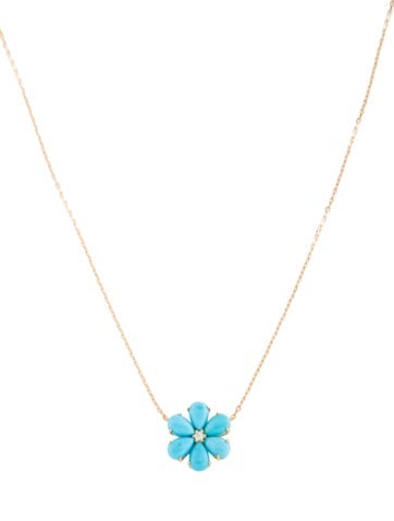 Pre-owned Kai Fine Jewelry 14k 2.00ct Turquoise & Diamond Flora Pendant Necklace, 17.75" In Multicolor