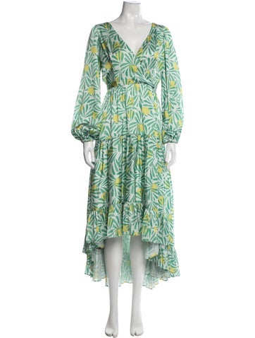 Pre-owned Kleid Floral Print Long Dress In Green