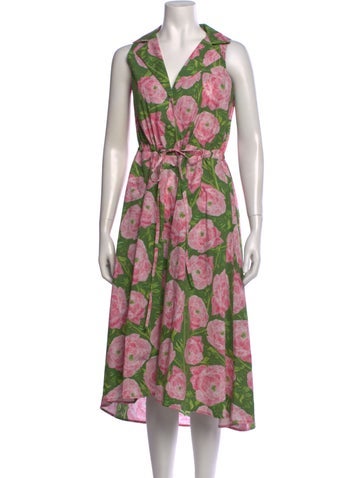 Pre-owned Kleid Floral Print Midi Length Dress In Pink