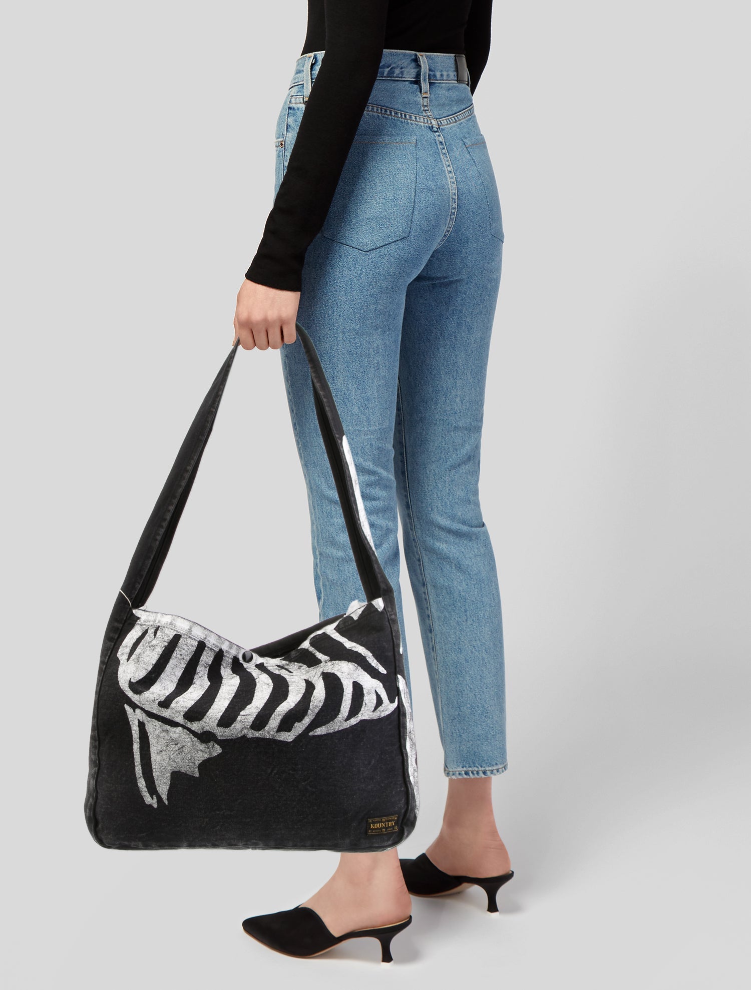 Kapital Kountry Skeleton Painted Denim Bag w/Tags - Black