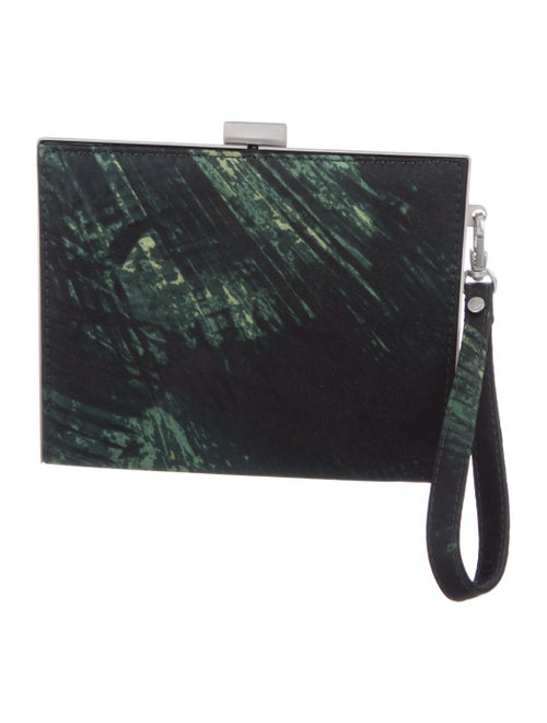 Karen Millen Printed Satin Box Clutch Green