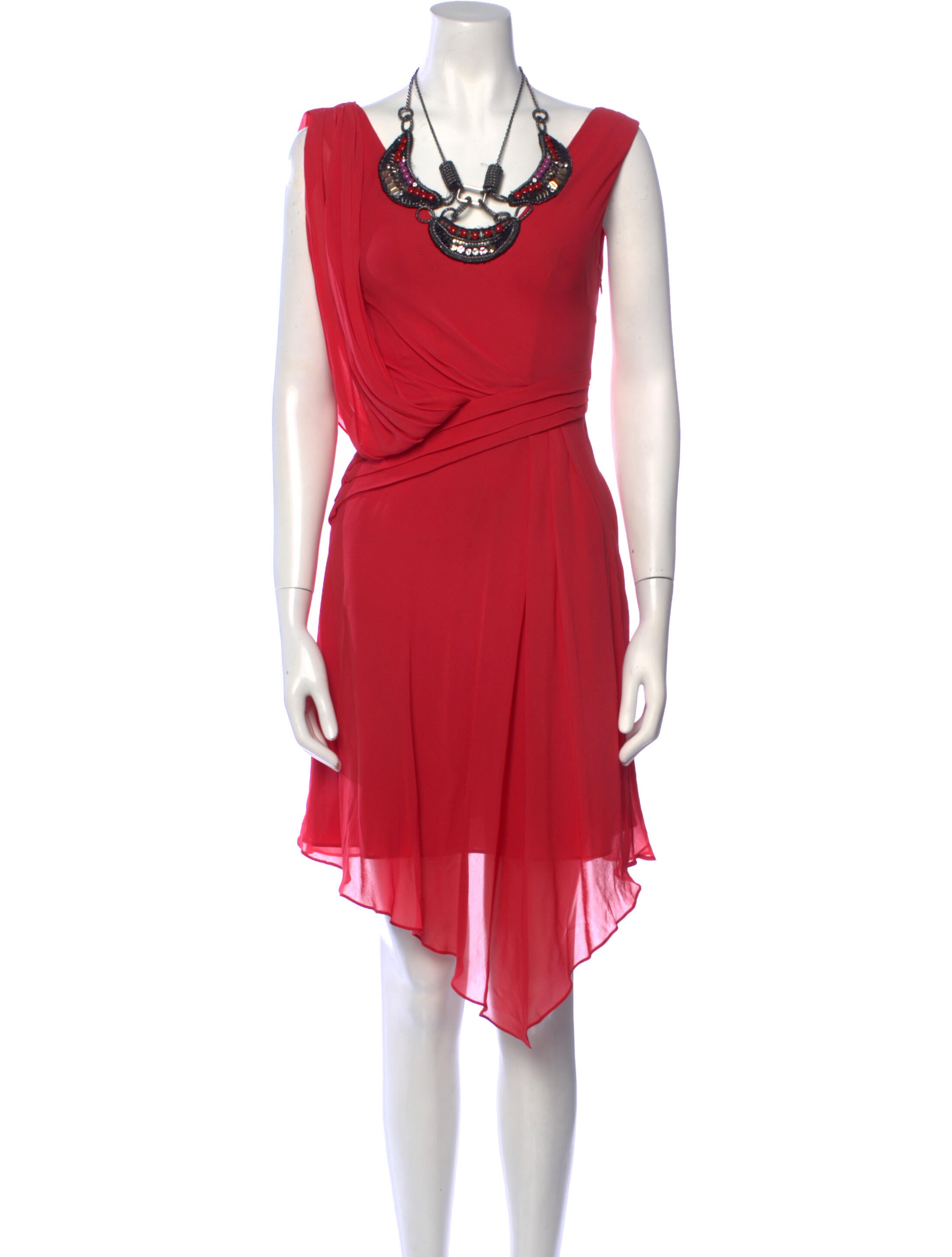 Karen Millen Silk KneeLength Dress Red Dresses, Clothing WKM53233