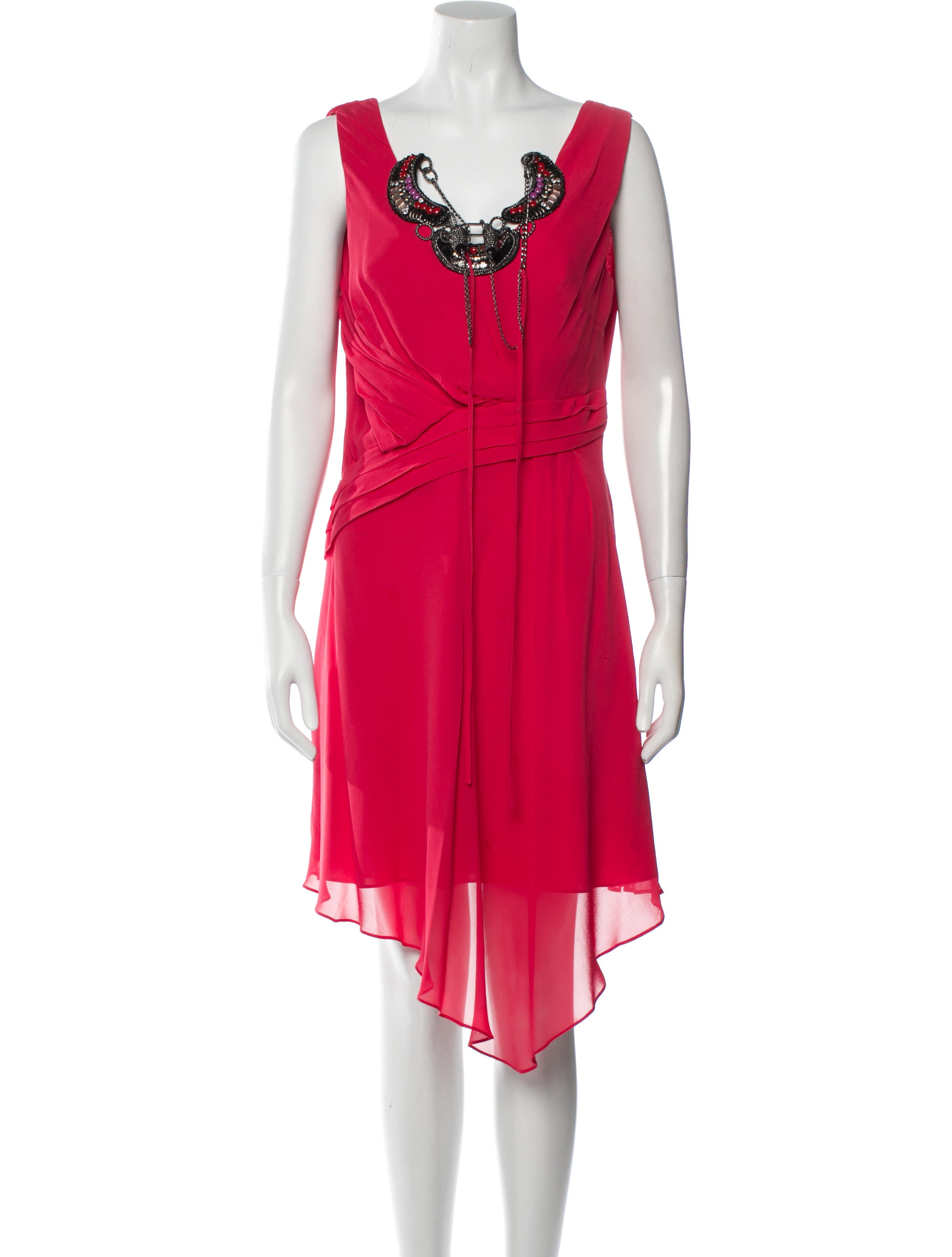 Karen Millen Floral Print KneeLength Dress Red Dresses, Clothing