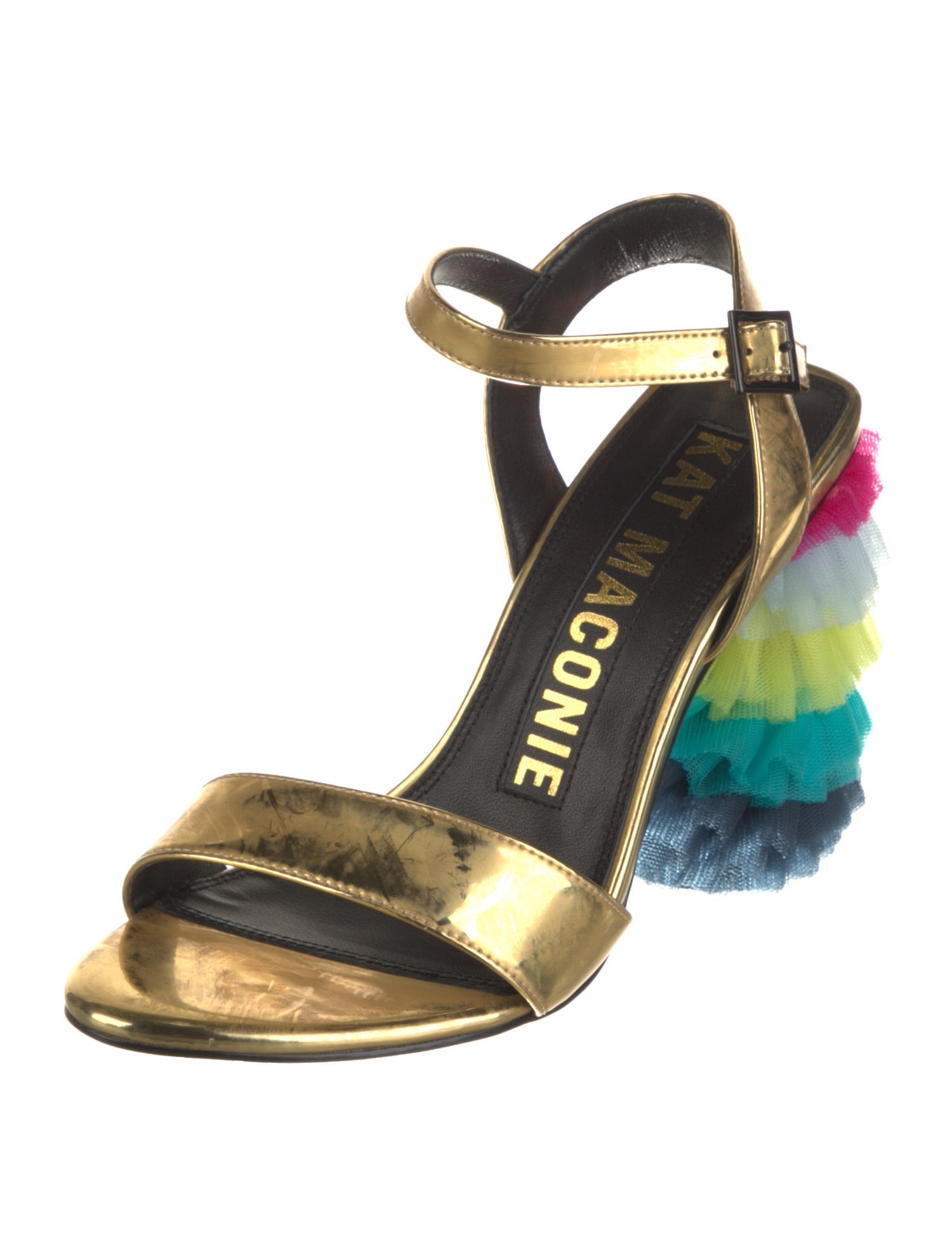 Kat Maconie Patent Leather Ruffle Embellishment Sandals