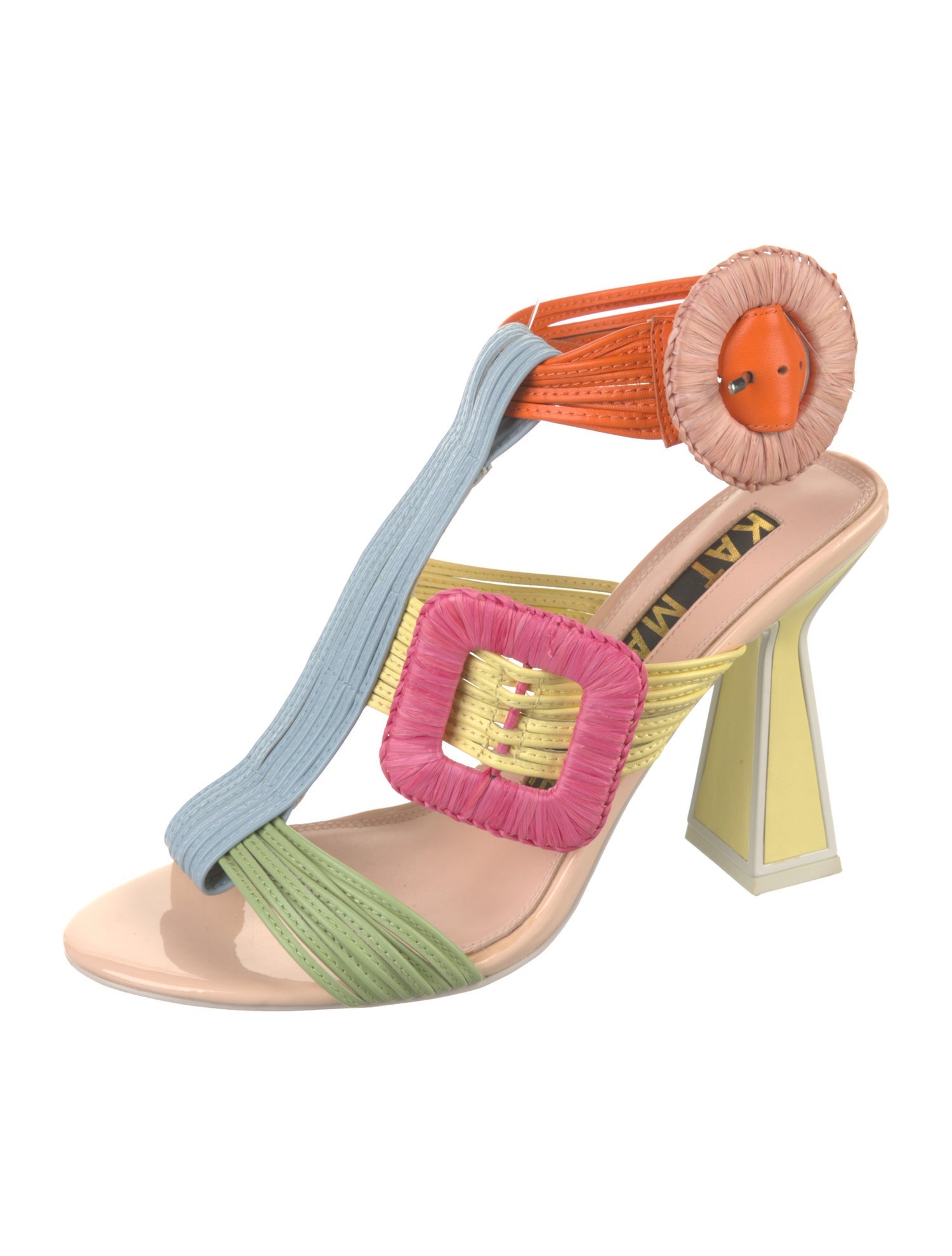 Kat Maconie Leather Colorblock Pattern T-Strap Sandals