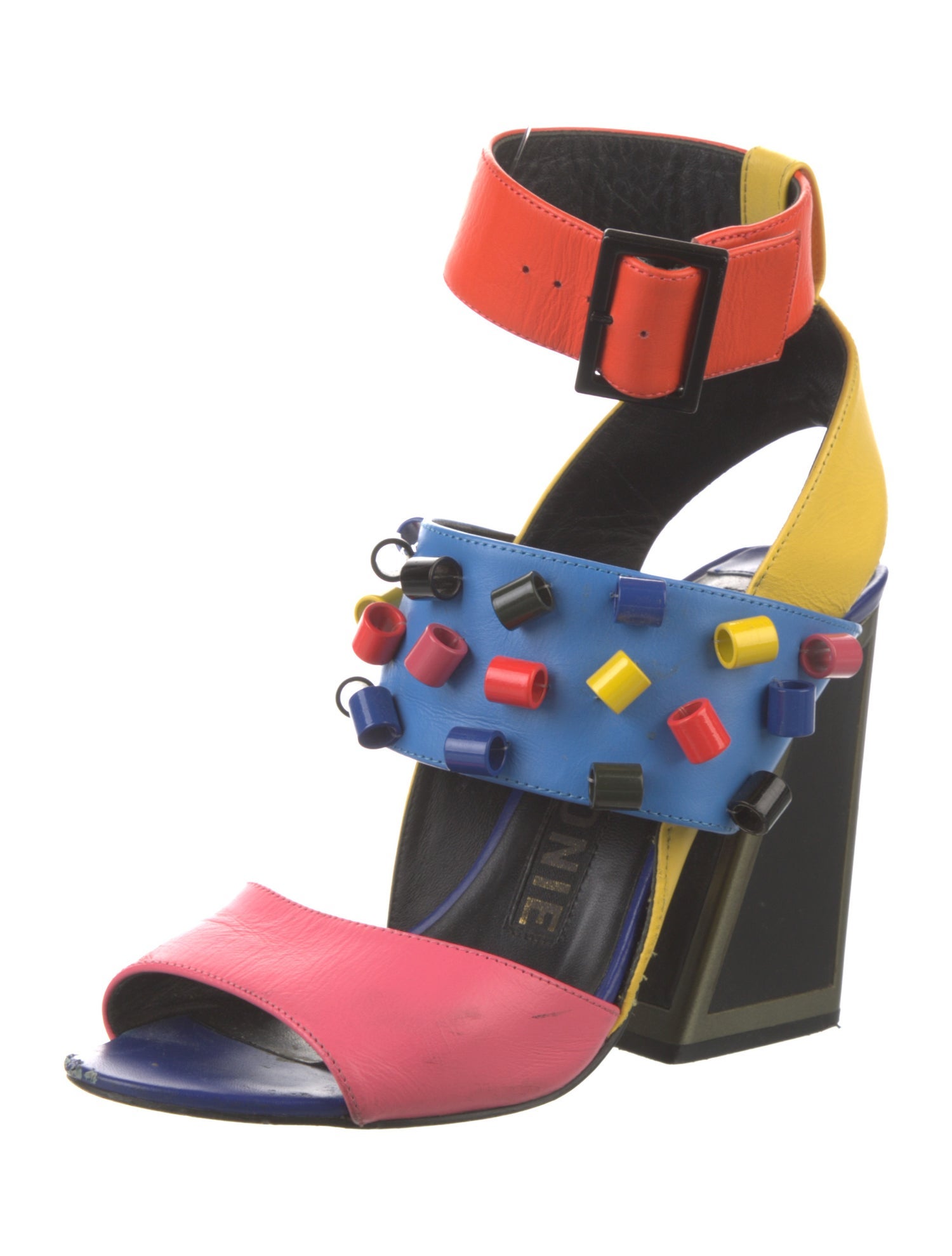 Kat Maconie Leather Colorblock Pattern Sandals