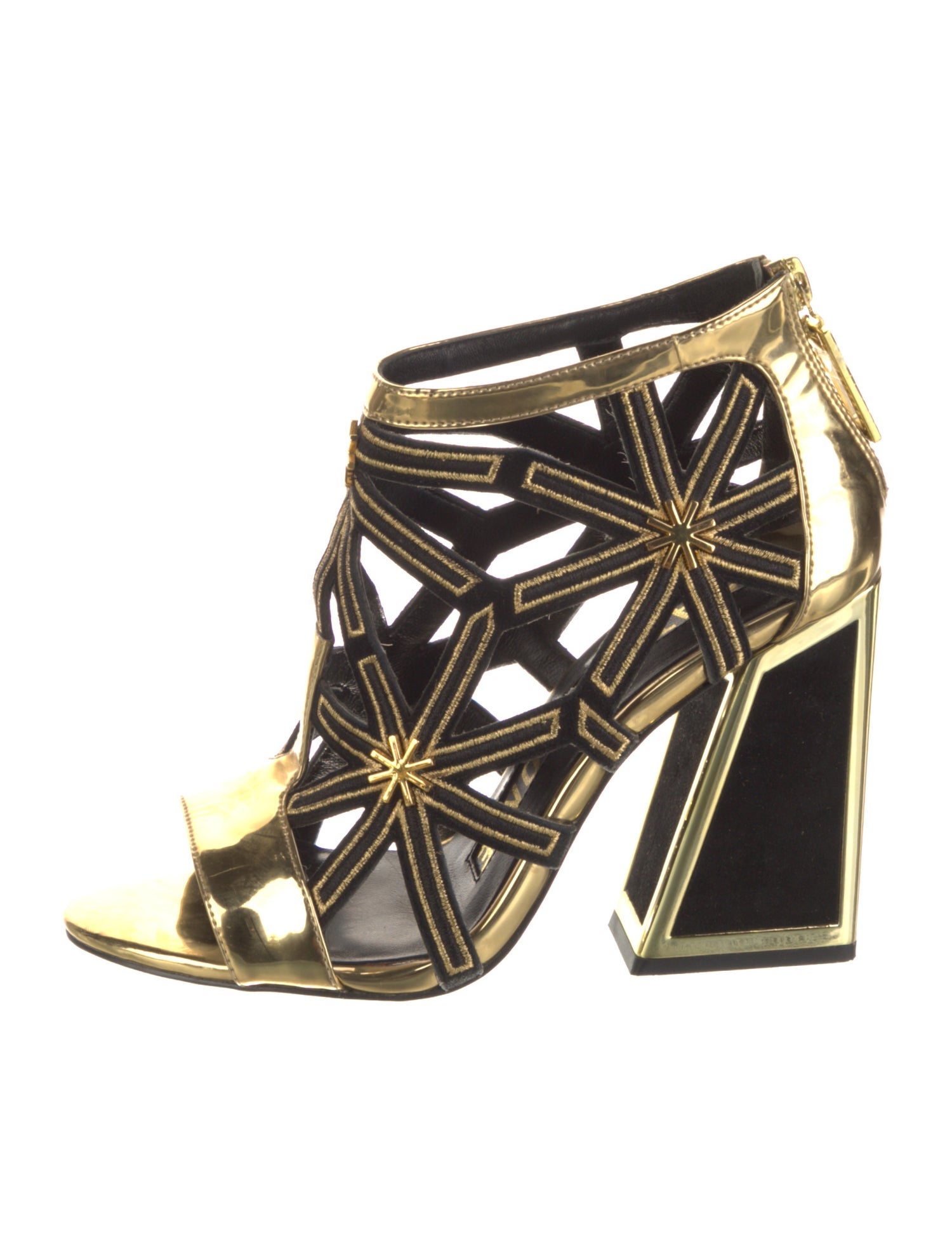Kat Maconie Leather Colorblock Pattern Sandals