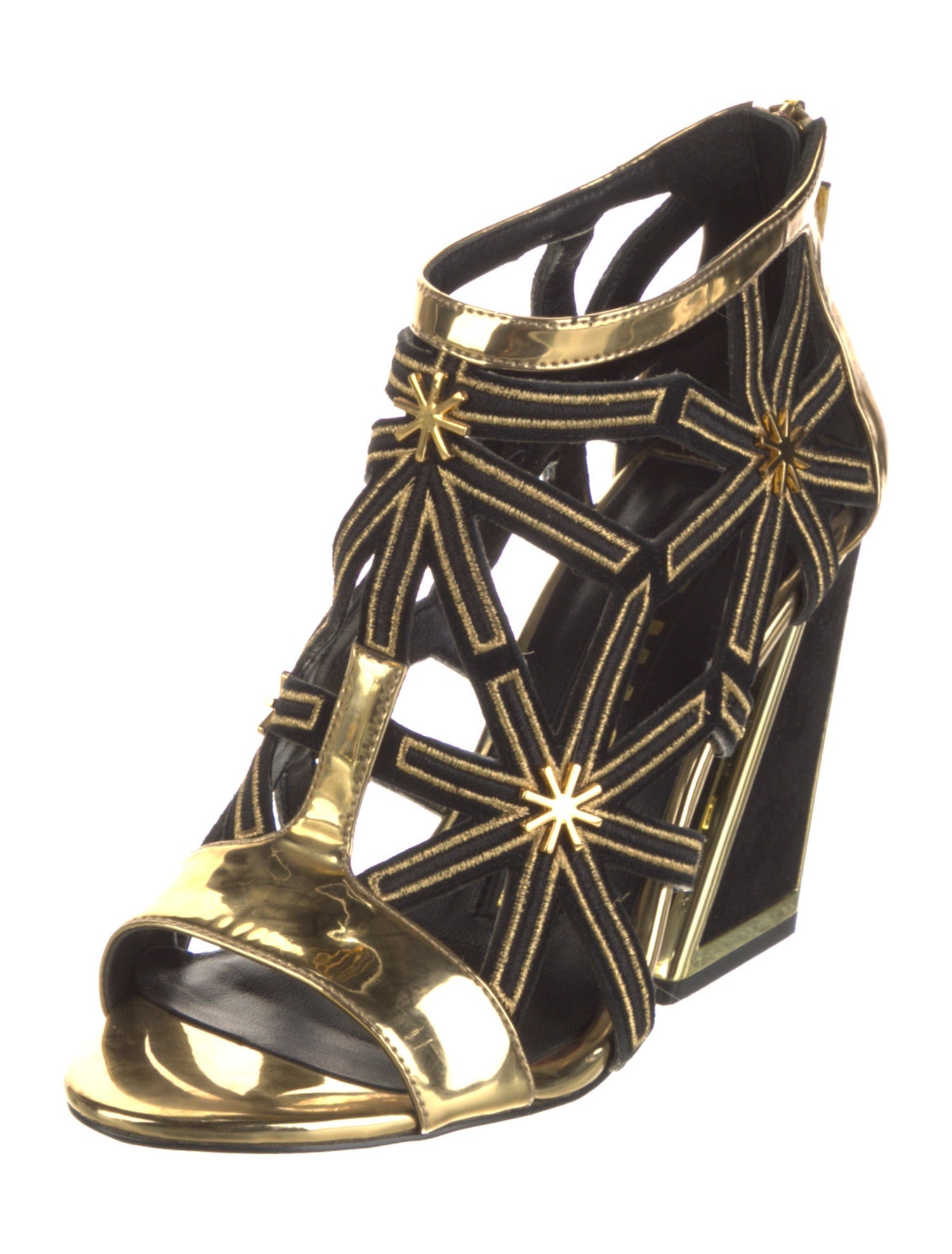 Kat Maconie Leather Colorblock Pattern Sandals