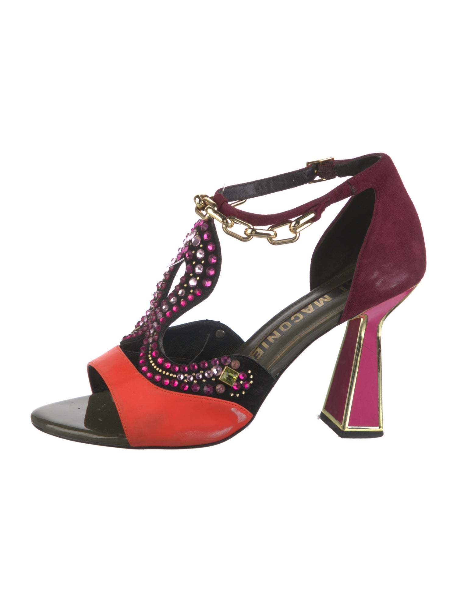 Kat Maconie Leather Colorblock Pattern T-Strap Sandals