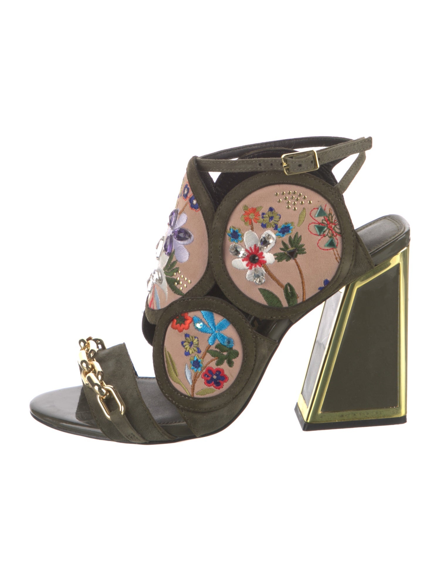 Kat Maconie Suede Floral Print Sandals
