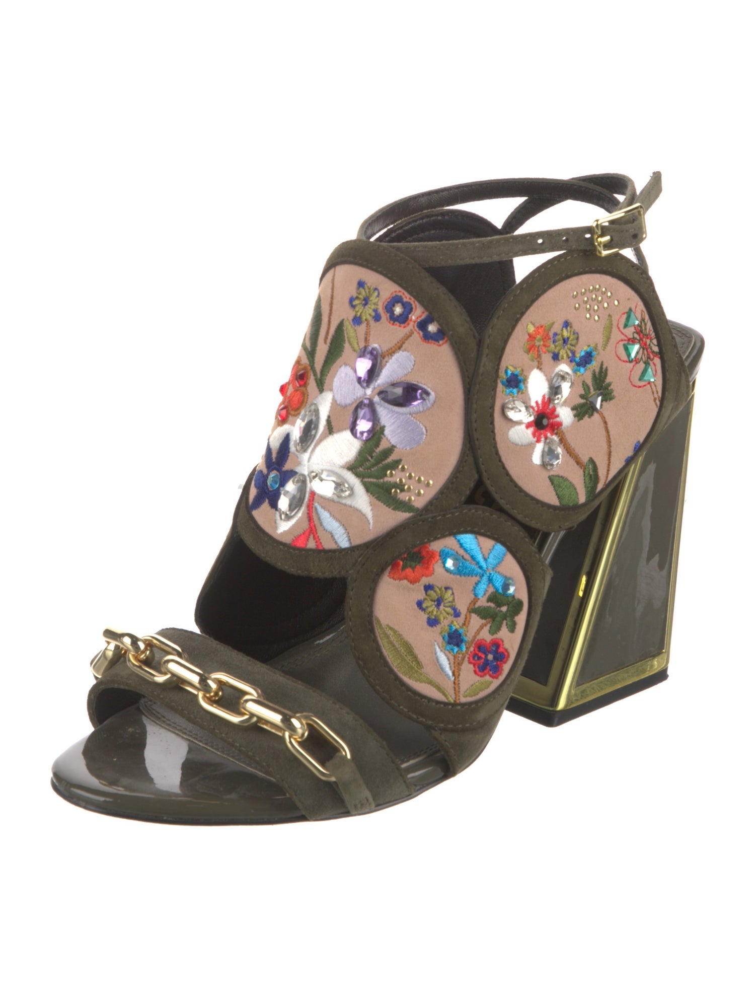 Kat Maconie Suede Floral Print Sandals
