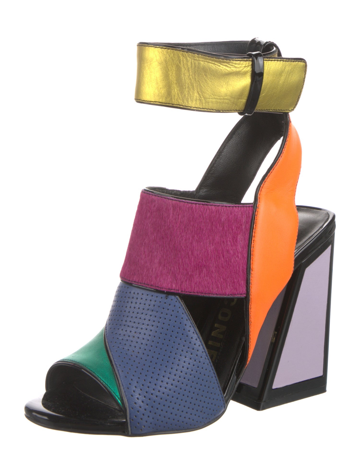 Kat Maconie Leather Colorblock Pattern Sandals
