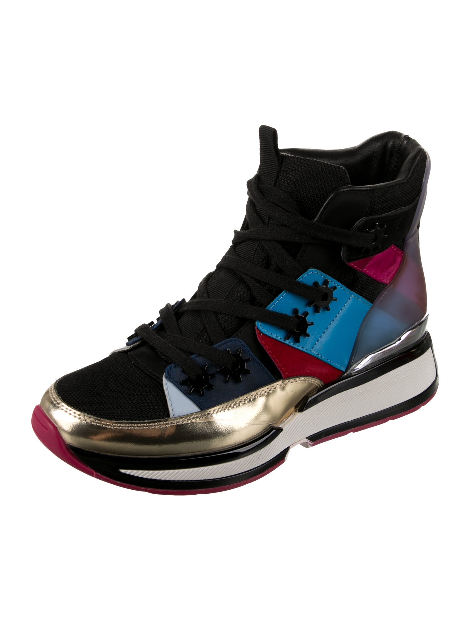 Kat Maconie Leather Colorblock Pattern Wedge Sneakers