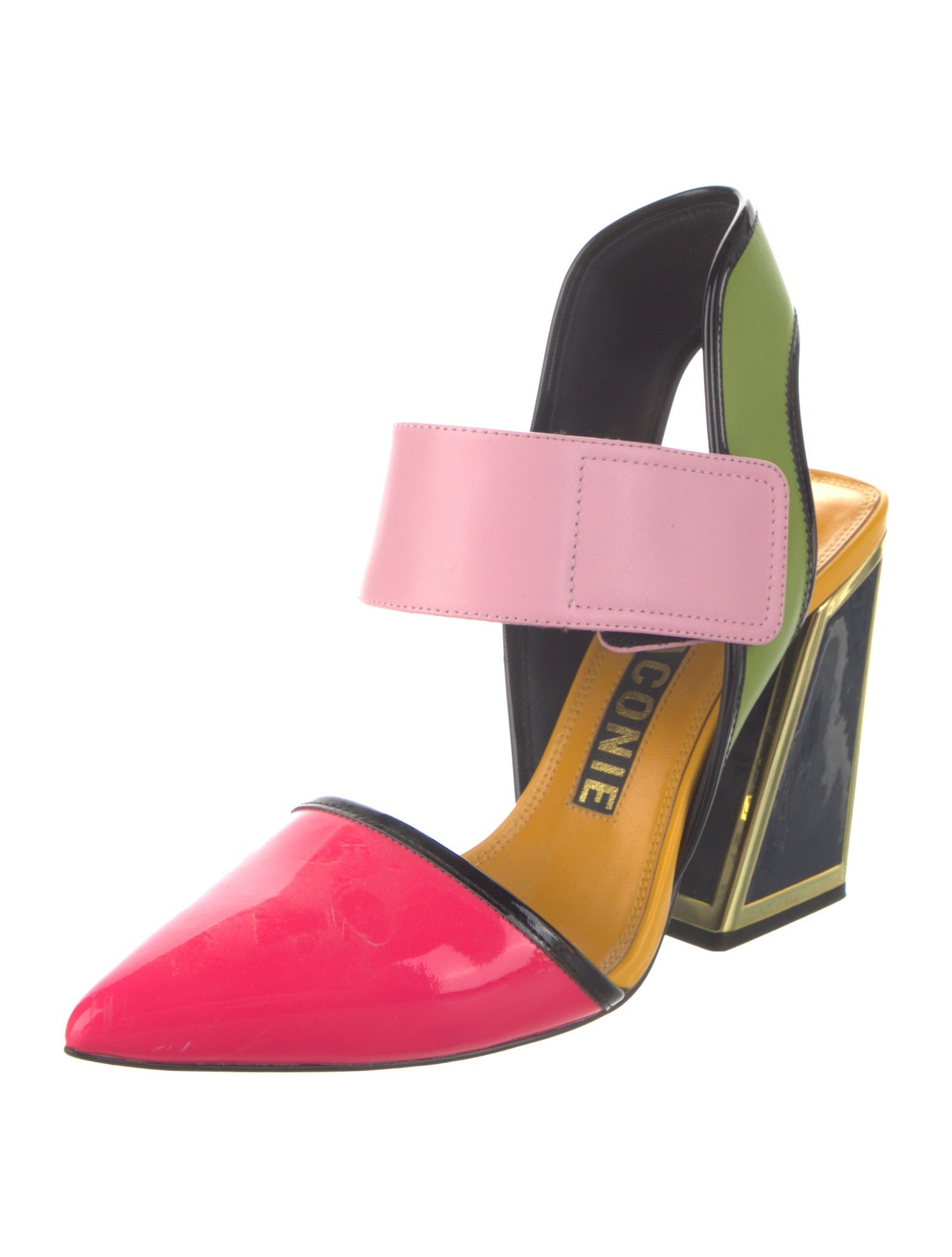 Kat Maconie Patent Leather Colorblock Pattern Slingback Pumps