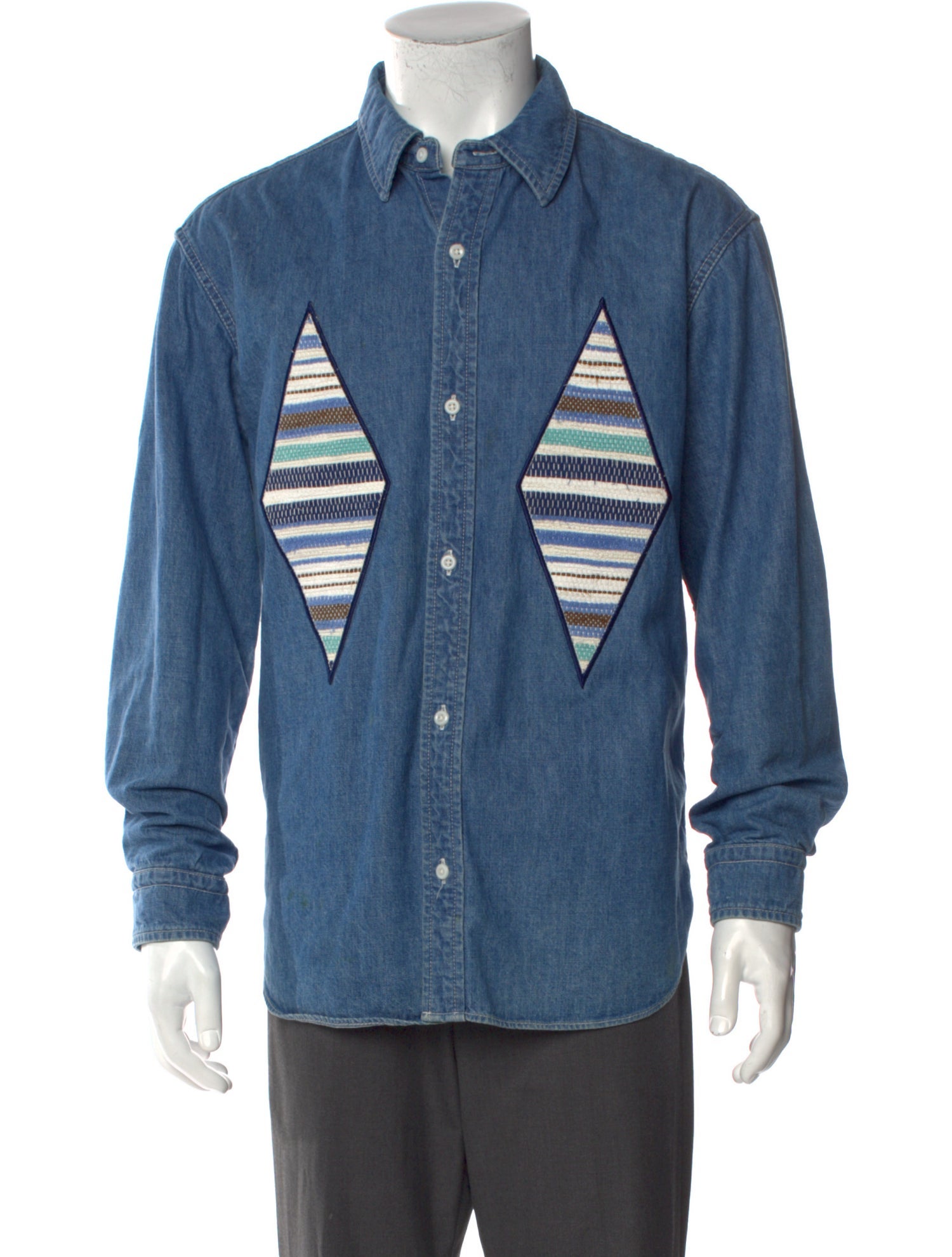 Kuon Striped Long Sleeve Denim Shirt