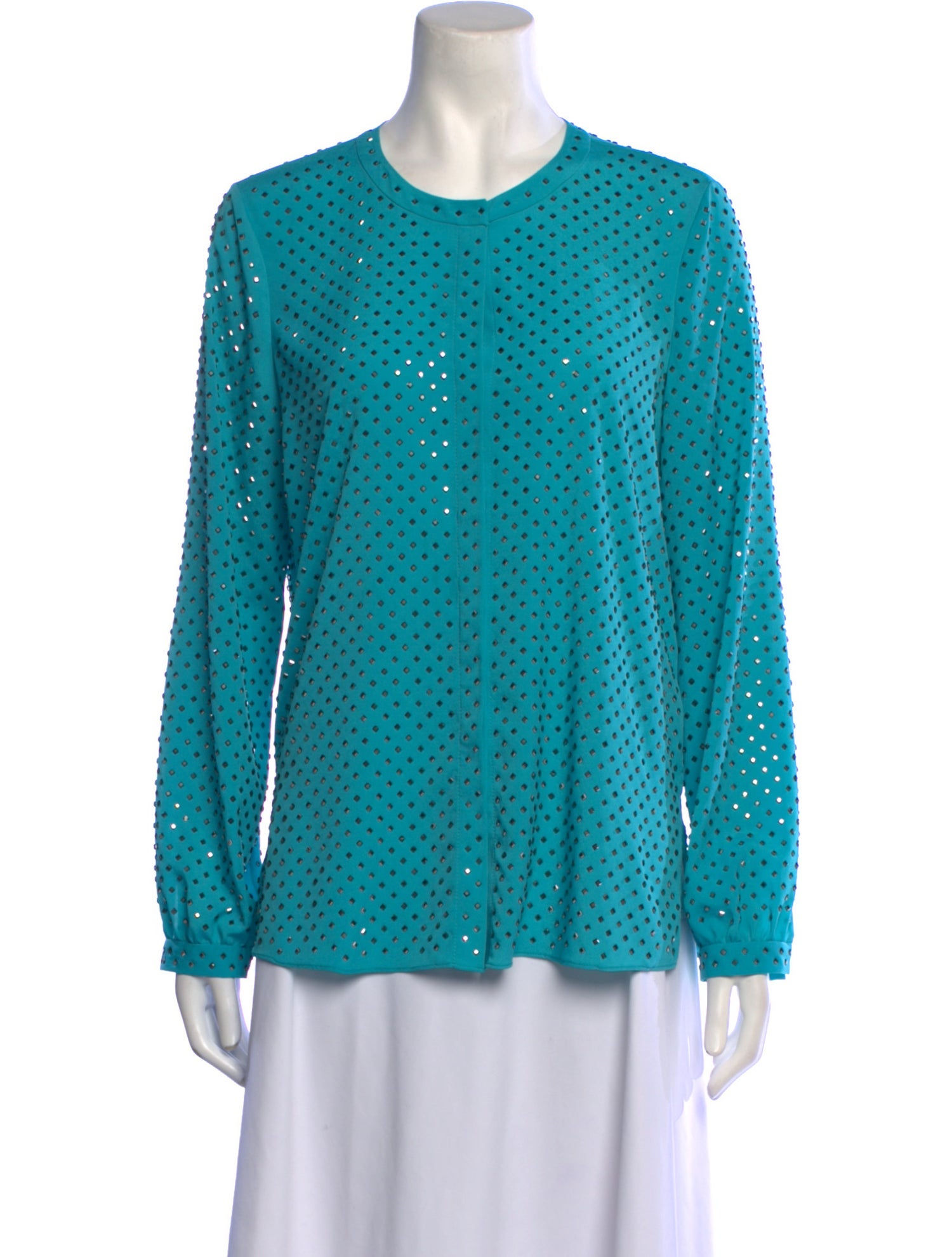 Kobi Halperin Patterned Crew Neck Button-Up Top