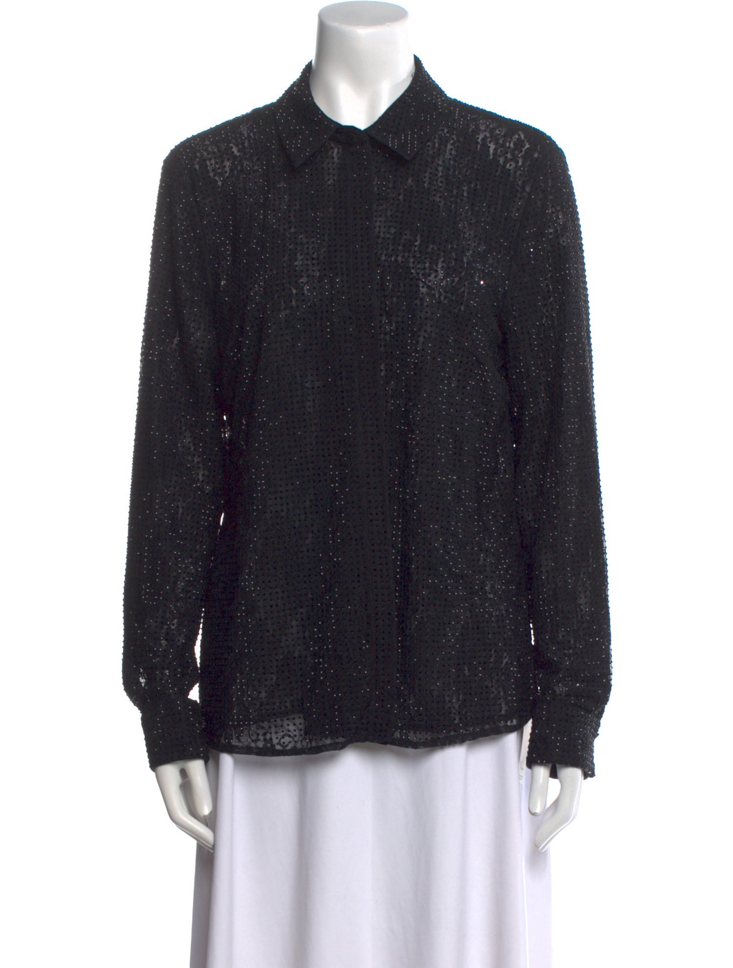 Kobi Halperin Lace Pattern Long Sleeve Button-Up Top