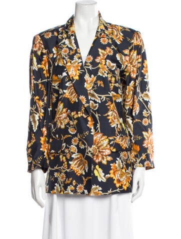 Pre-owned Kobi Halperin Silk Floral Print Blazer In Blue