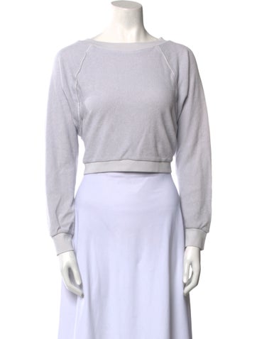 Suzie Kondi Tops Bateau Neckline Long Sleeve Crop Top S