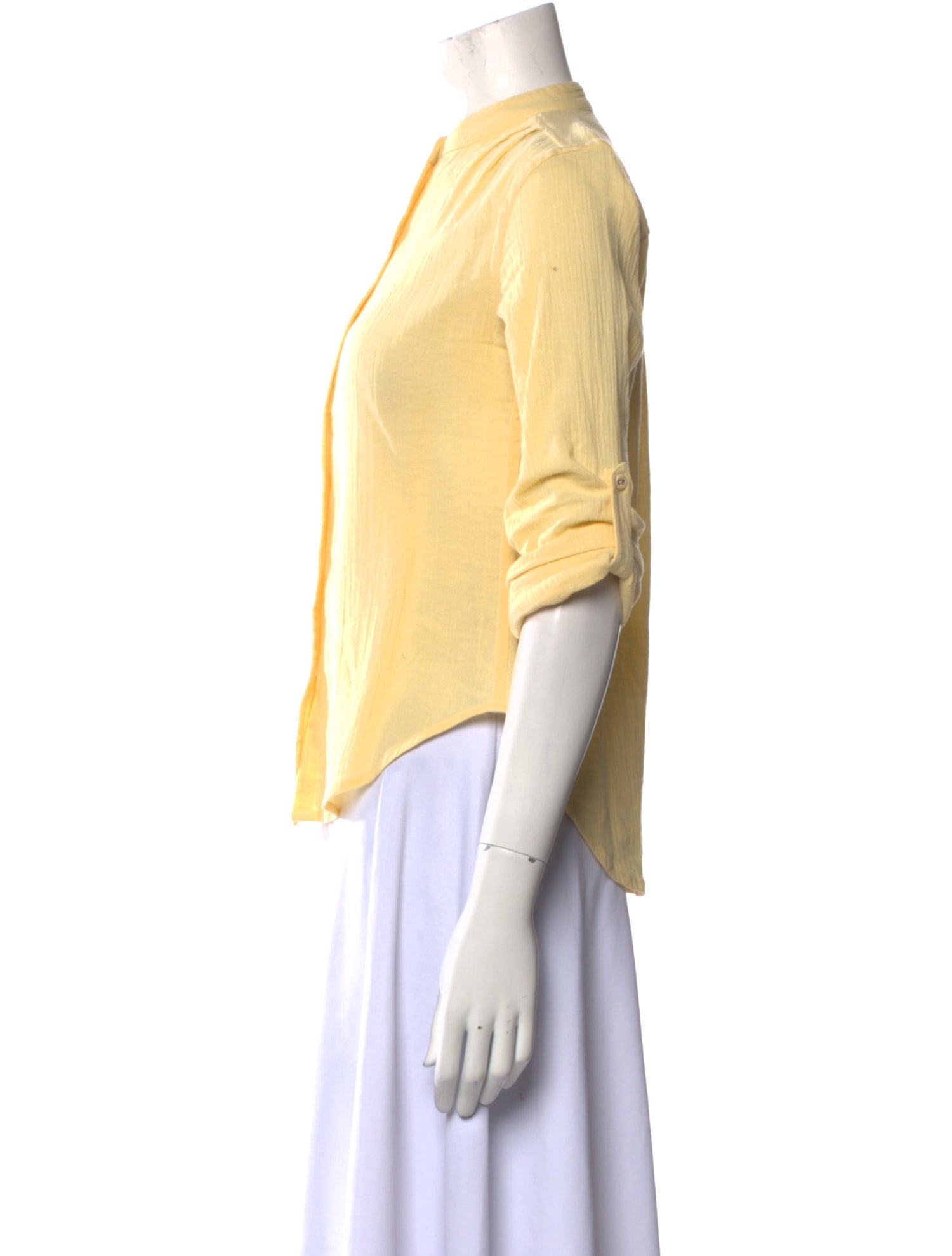 Suzie Kondi Mock Neck Three-Quarter Sleeve Button-Up Top