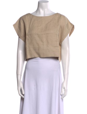 Suzie Kondi Linen Bateau Neckline Crop Top