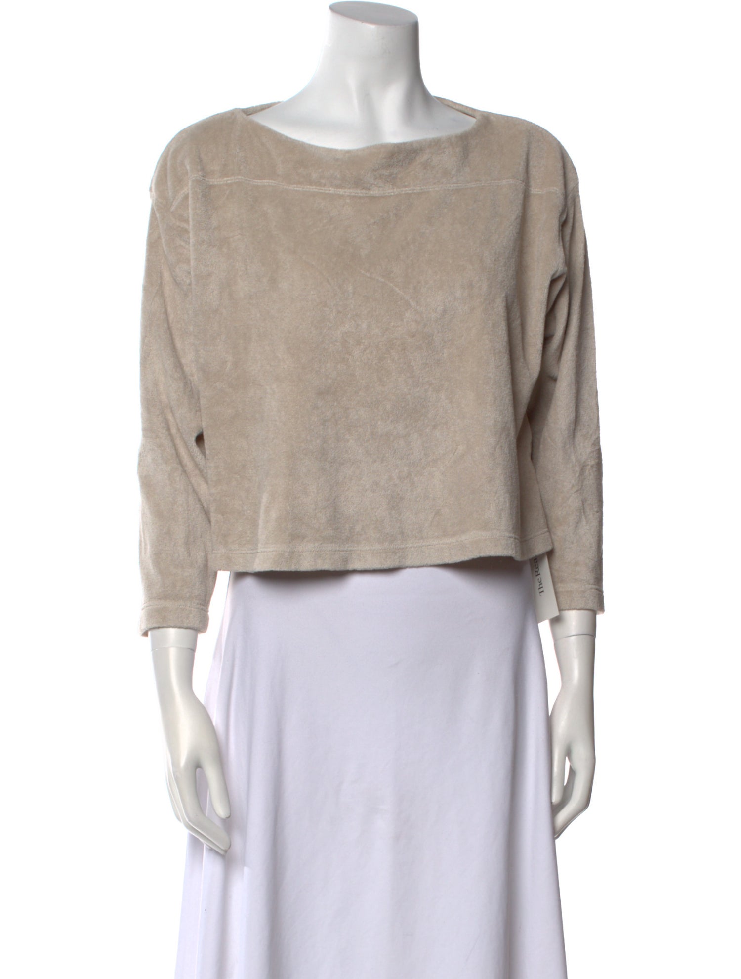 Suzie Kondi Bateau Neckline Three-Quarter Sleeve Crop Top