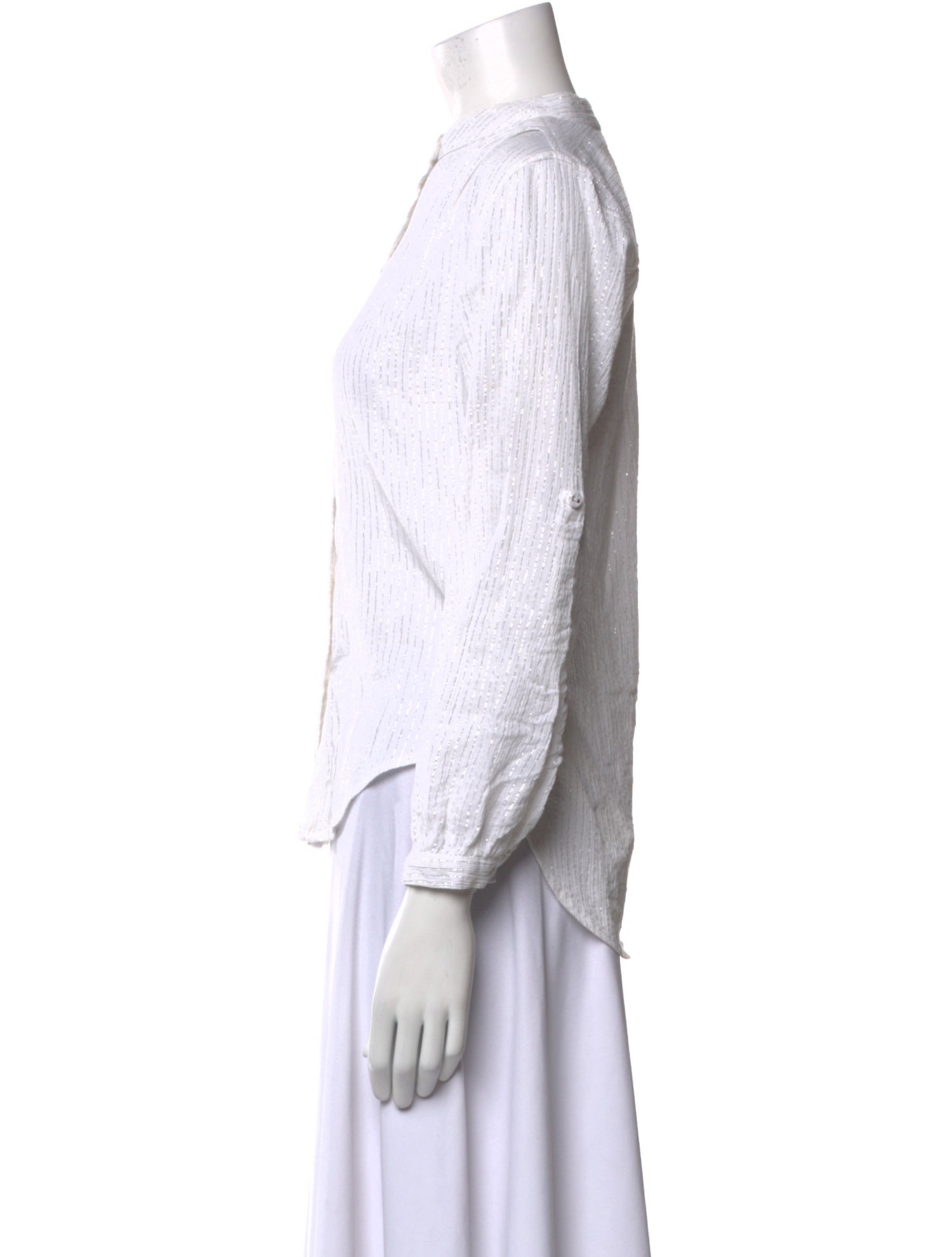 Suzie Kondi Striped Mock Neck Button-Up Top