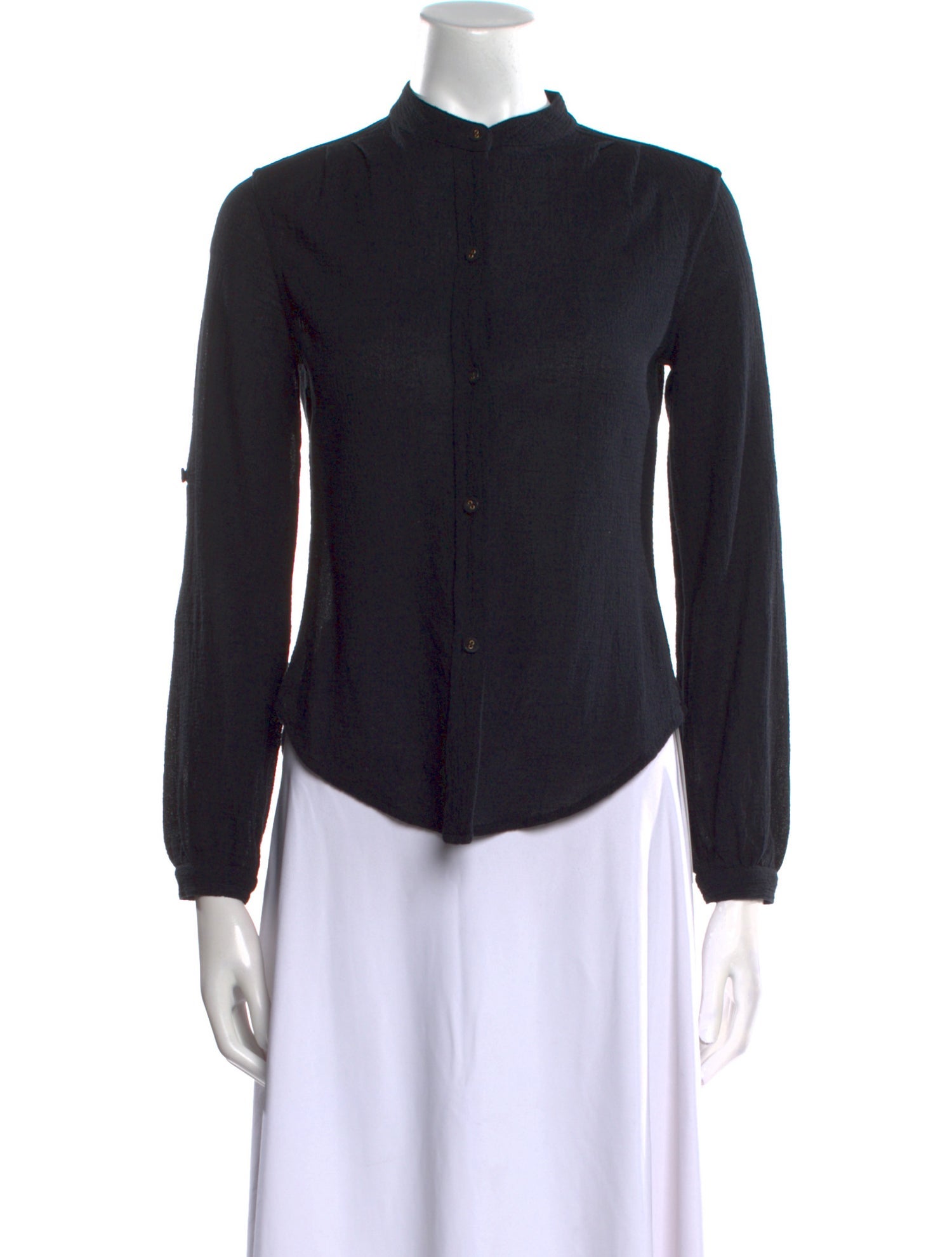 Suzie Kondi Mock Neck Long Sleeve Button-Up Top