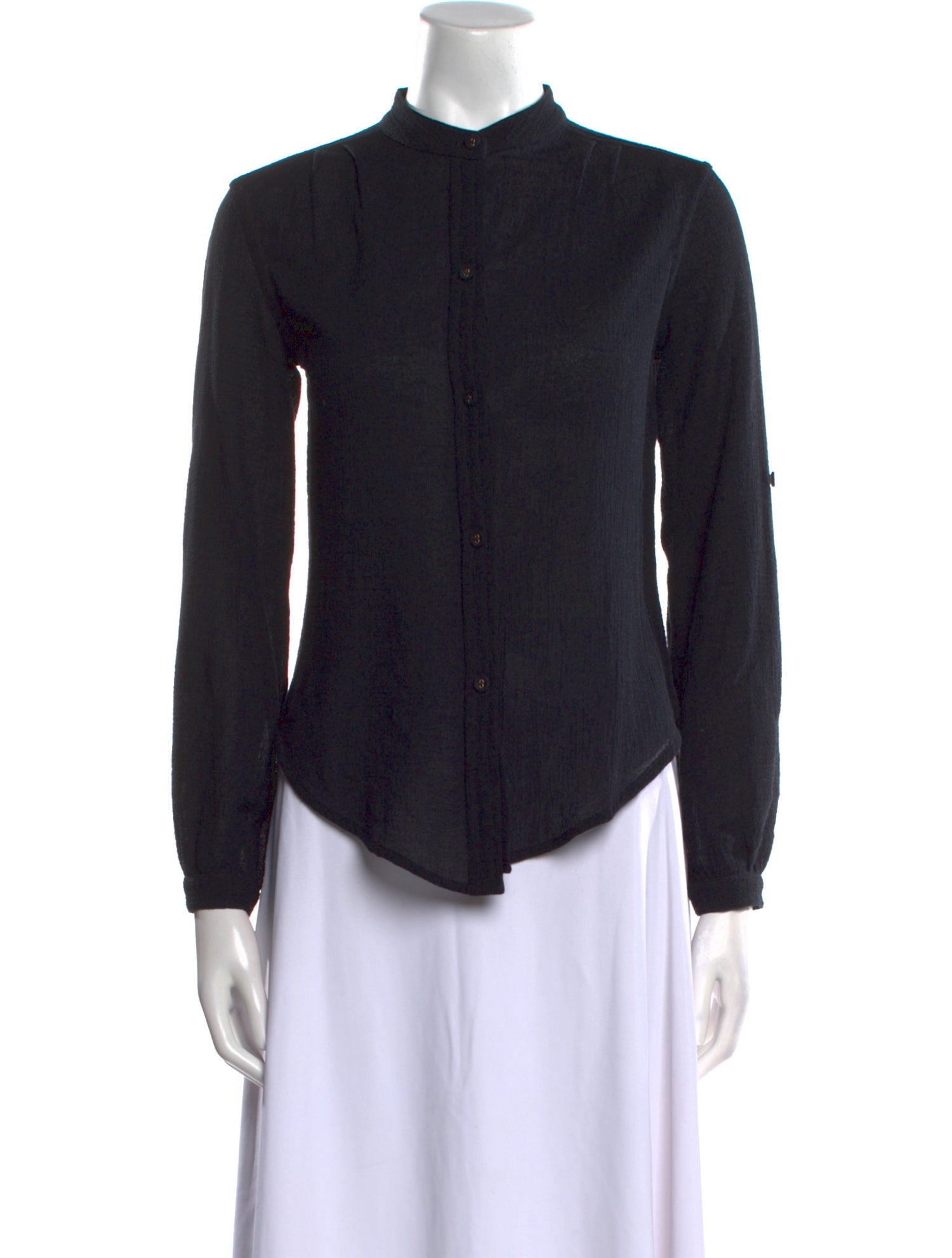 Suzie Kondi Mock Neck Long Sleeve Button-Up Top