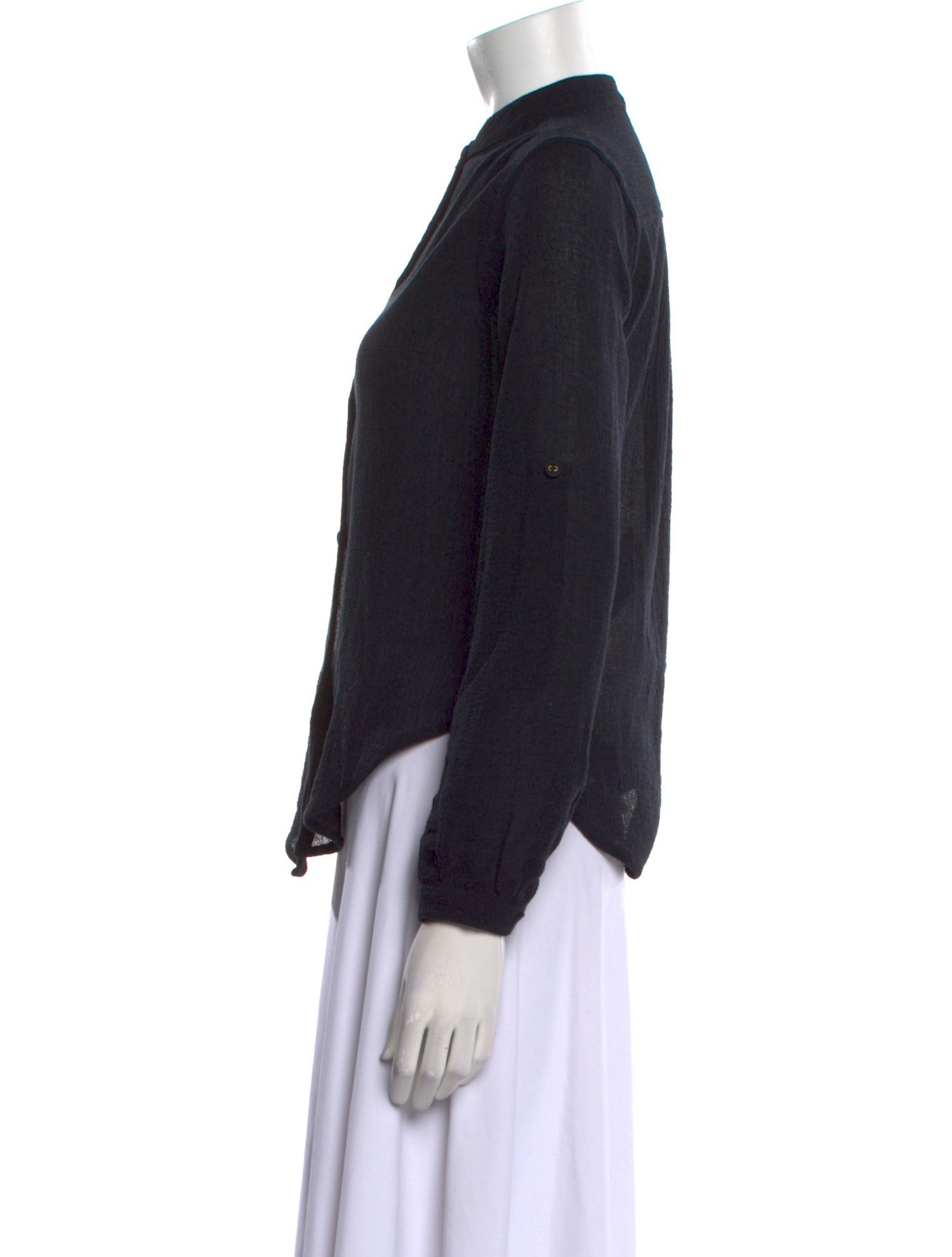 Suzie Kondi Mock Neck Long Sleeve Button-Up Top