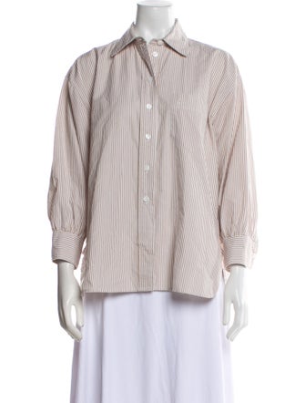 Suzie Kondi Striped Three-Quarter Sleeve Button-Up Top