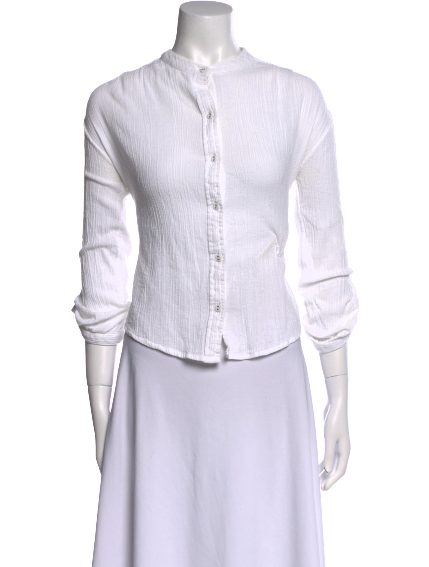 Suzie Kondi Mock Neck Three-Quarter Sleeve Button-Up Top