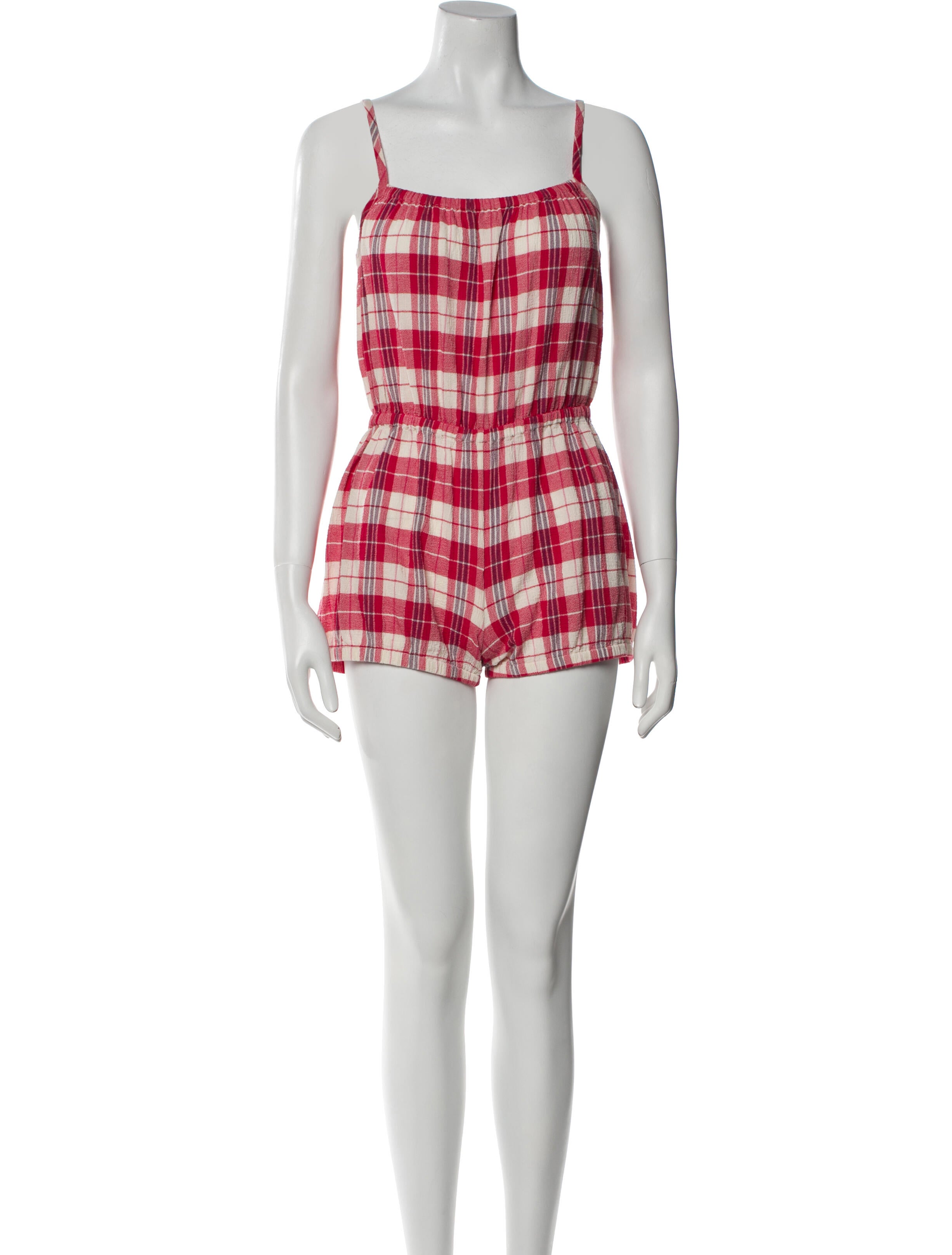 Suzie Kondi Plaid Print Square Neckline Romper