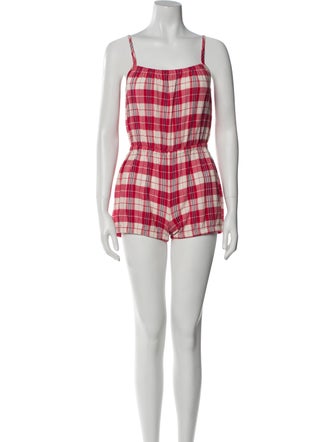 Suzie Kondi Plaid Print Square Neckline Romper