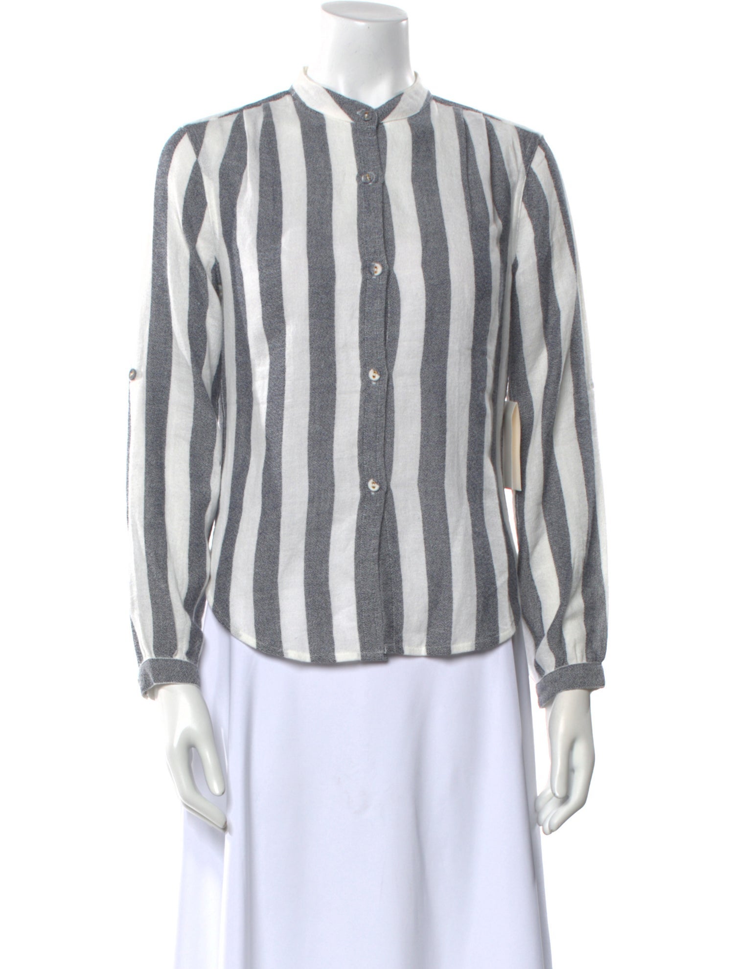 Suzie Kondi Striped Mock Neck Button-Up Top w/ Tags