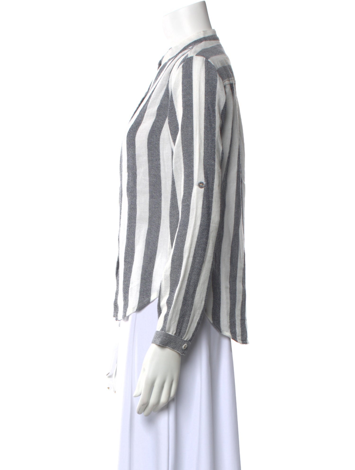 Suzie Kondi Striped Mock Neck Button-Up Top w/ Tags