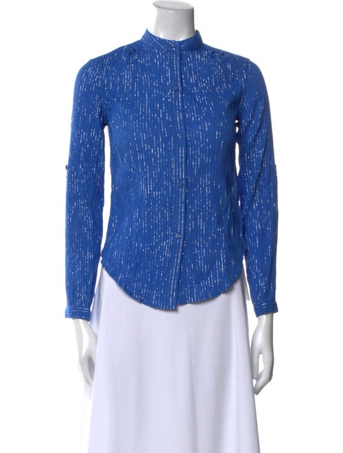 Suzie Kondi Striped Mock Neck Button-Up Top