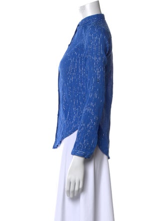 Suzie Kondi Striped Mock Neck Button-Up Top