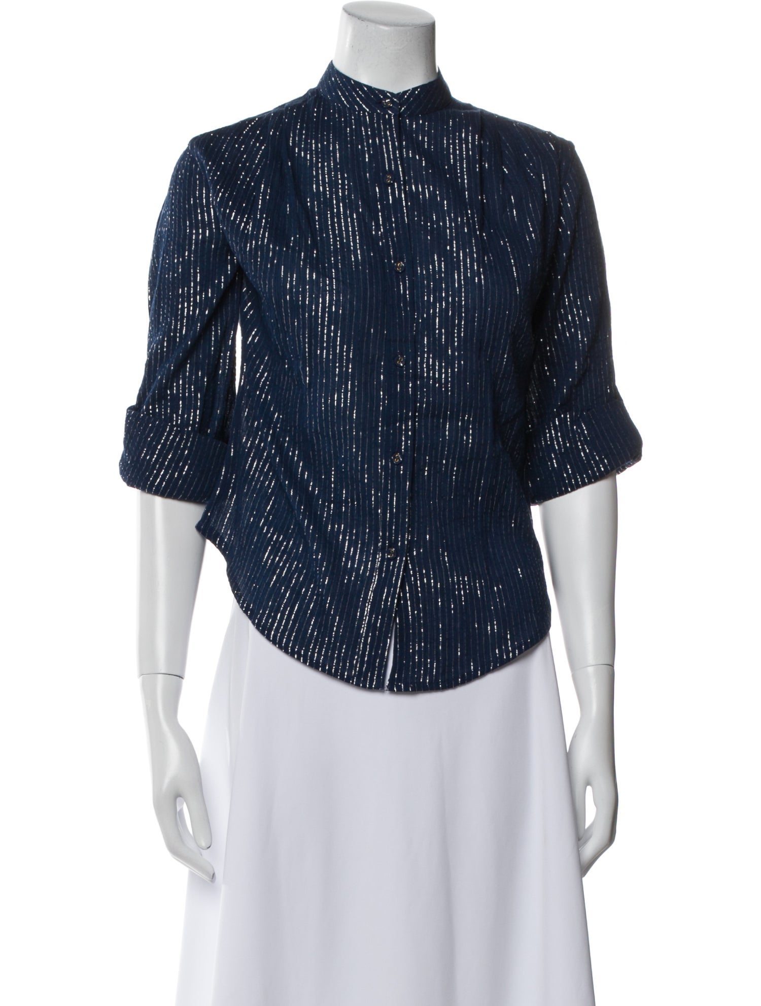 Suzie Kondi Printed Mock Neck Button-Up Top w/ Tags