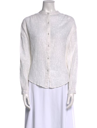 Suzie Kondi Striped Mock Neck Button-Up Top