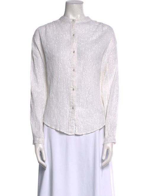 Suzie Kondi Striped Mock Neck Button-Up Top