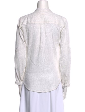 Suzie Kondi Striped Mock Neck Button-Up Top