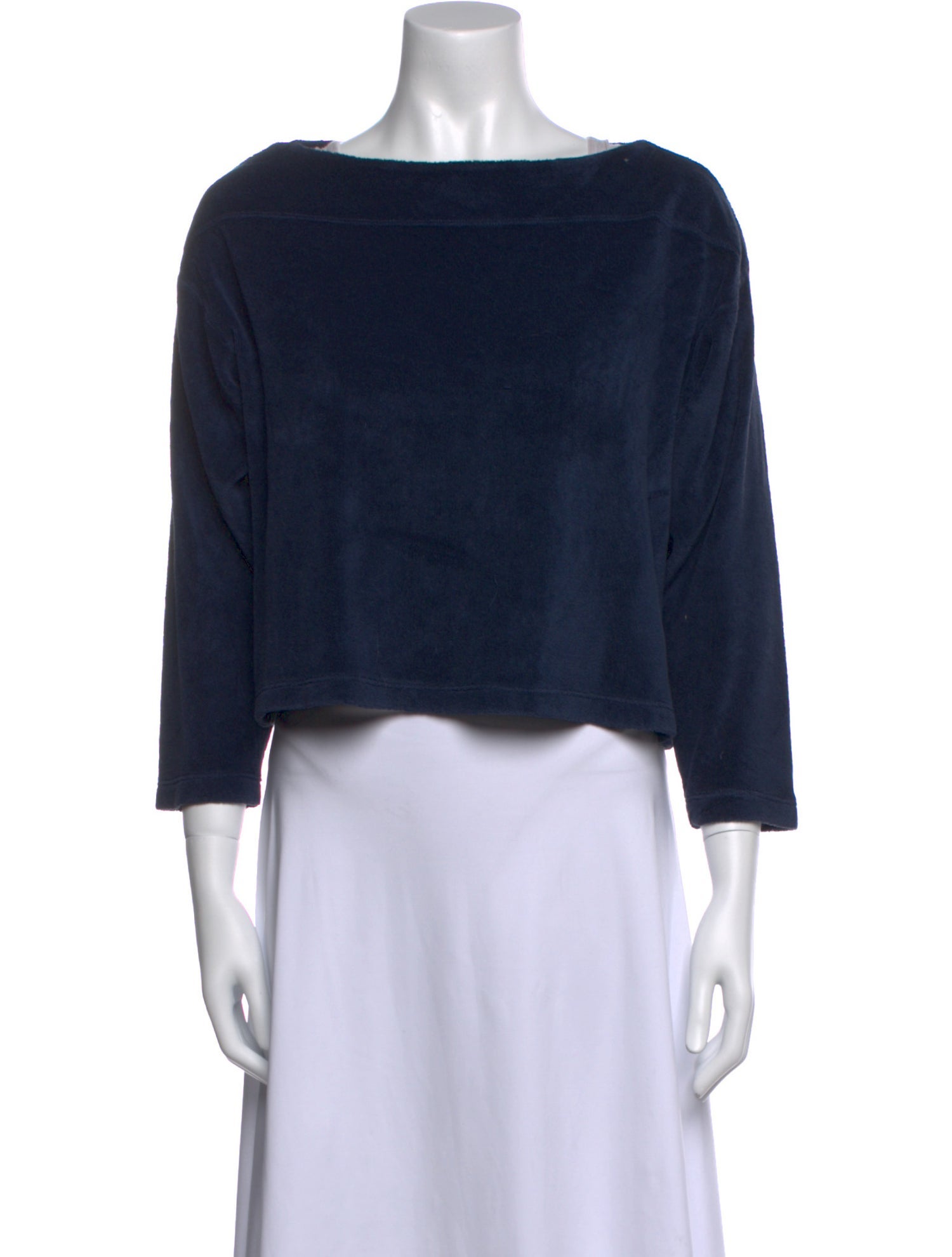 Suzie Kondi Bateau Neckline Three-Quarter Sleeve Crop Top