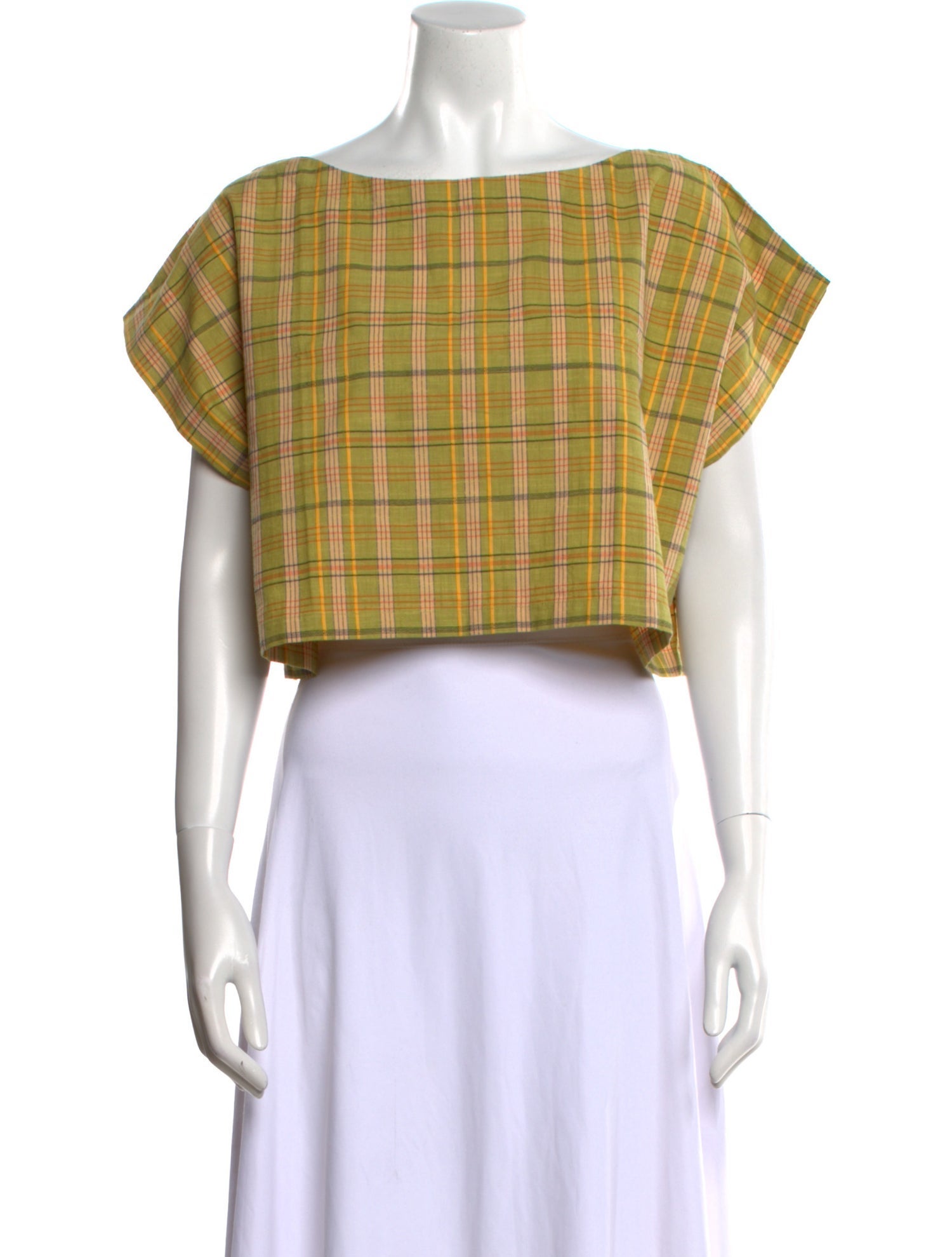 Suzie Kondi Plaid Print Scoop Neck Crop Top