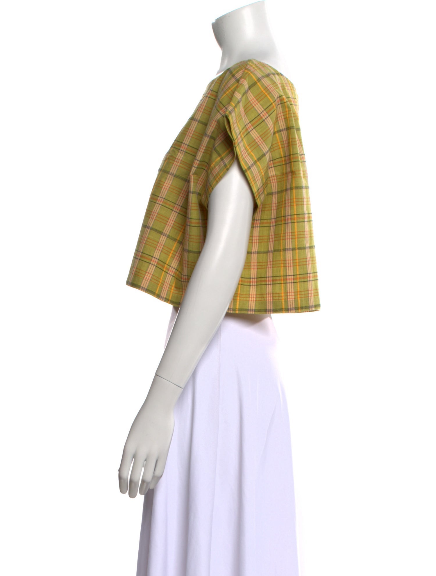 Suzie Kondi Plaid Print Scoop Neck Crop Top