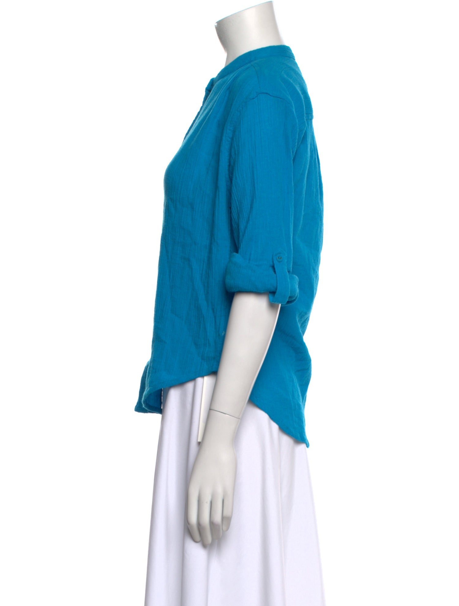 Suzie Kondi Mock Neck Three-Quarter Sleeve Button-Up Top