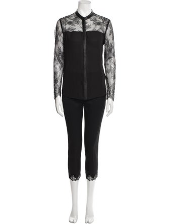 The Kooples Lace Pattern Leather Trim Embellishment Pant Set