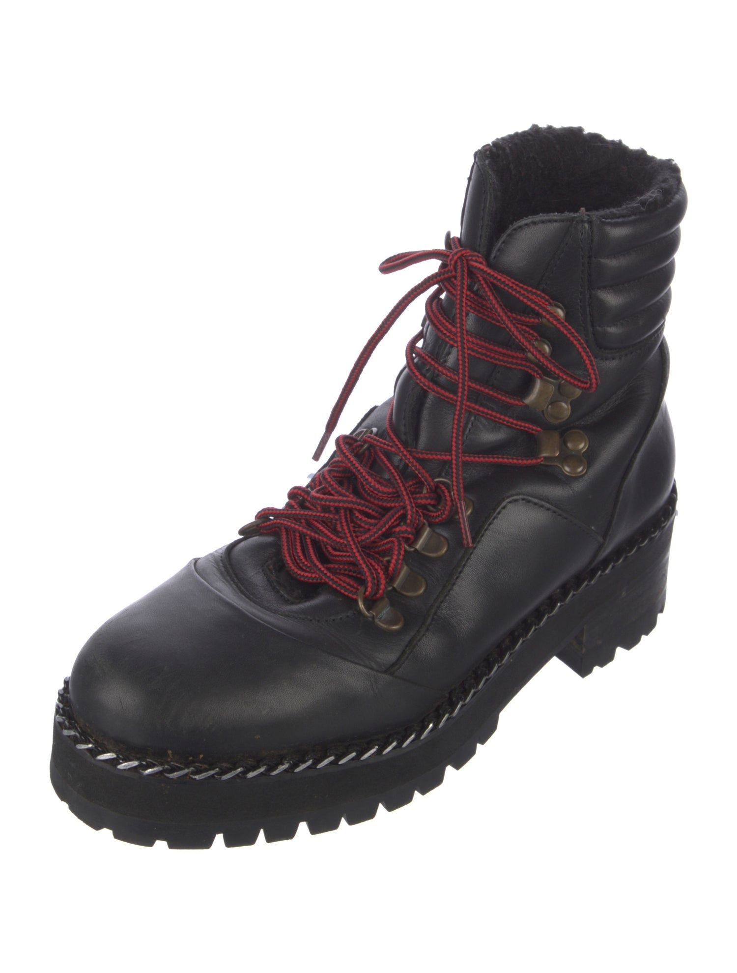 The Kooples Leather Chain-Link Accents Combat Boots